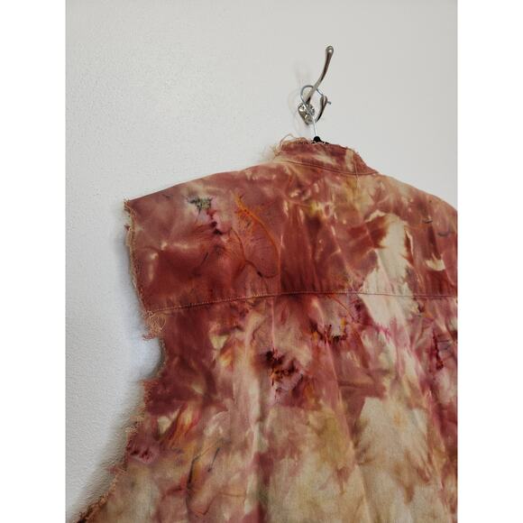 Vintage Custom Cropped Frayed Tie Dye Sleeveless Button Shirt Large Art Nature - Picture 7 of 7
